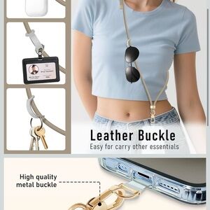 Leather Buckle Lanyard with ID Holder and Keychain